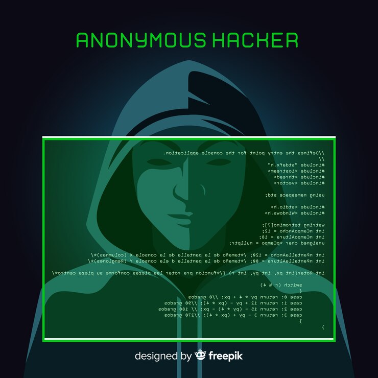 Vector concepto de hacker anónimo con diseño plano