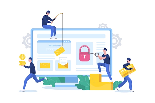 Concepto de hacker. Los ladrones atacan la computadora, roban datos personales
