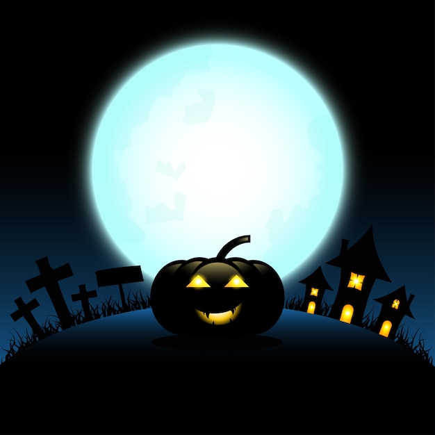 Concepto de Halloween con castillo y noche de luna llena