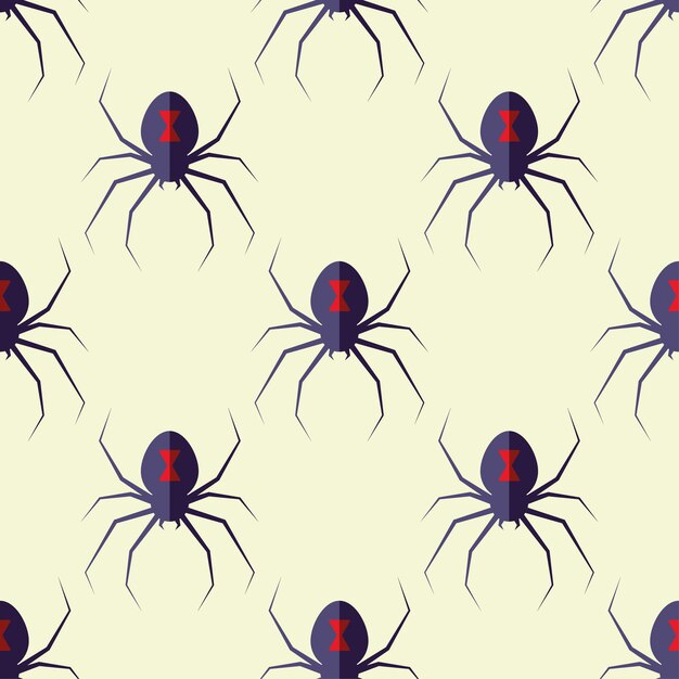 concepto de Halloween. Patrón transparente de vector de araña sobre fondo amarillo claro