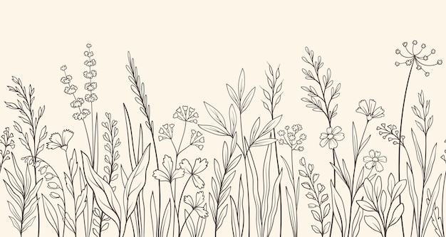 Concepto de hierba dibujado a mano Creatividad y arte minimalista Flora y vida silvestre naturaleza Elemento gráfico para el sitio web Ilustración vectorial plana lineal aislada en fondo beige