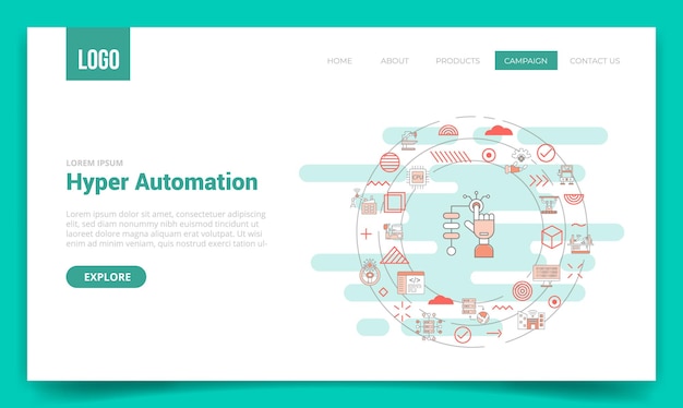 Concepto de hiperautomatización con icono de círculo para plantilla de sitio web o página de inicio