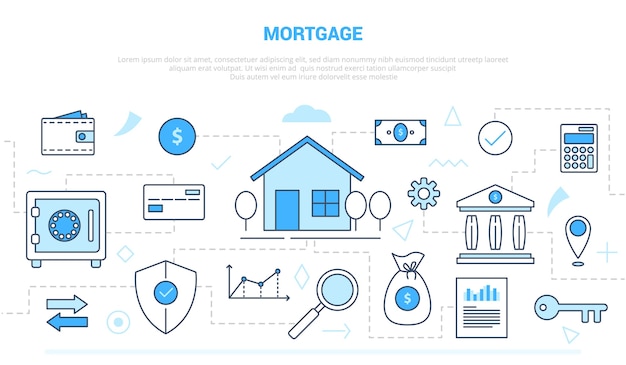 Concepto de hipoteca con colección de conjunto de ilustraciones como dinero de casa y finanzas