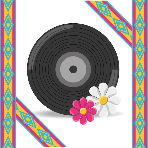 Vector concepto hippie de vinilo y flor