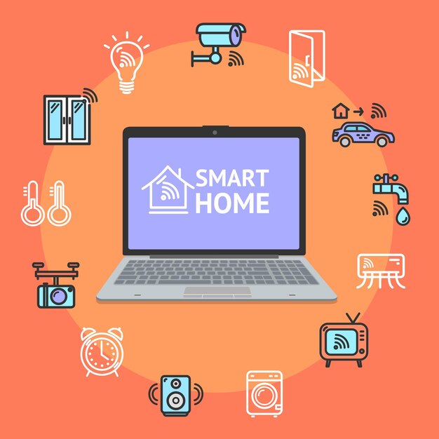 Concepto de hogar inteligente con vector de PC 3d detallado realista