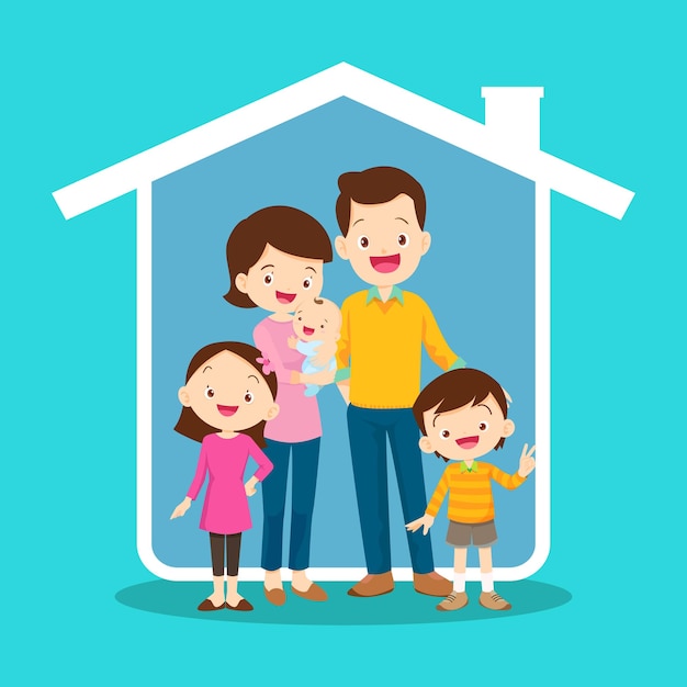 Vector concepto del hogar de una joven familia feliz