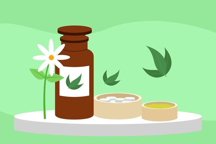 Vector el concepto de homeopatía ilustración vectorial plana de colores aislada