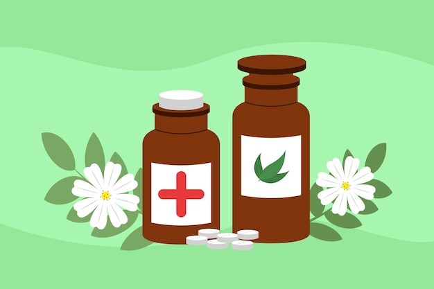 El concepto de homeopatía Ilustración vectorial plana de colores aislada