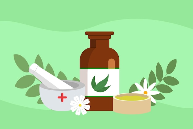 El concepto de homeopatía Ilustración vectorial plana de colores aislada