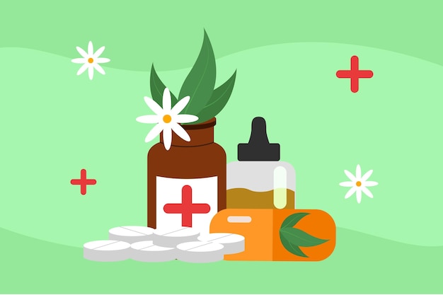 El concepto de homeopatía Ilustración vectorial plana de colores aislada