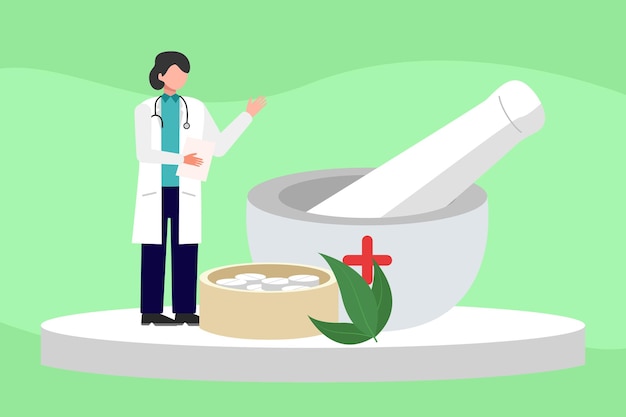 El concepto de homeopatía Ilustración vectorial plana de colores aislada