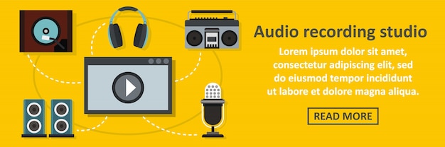 Vector concepto horizontal de banner de estudio de grabación de audio