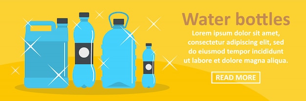 Concepto horizontal de plantilla de banner de botellas de agua