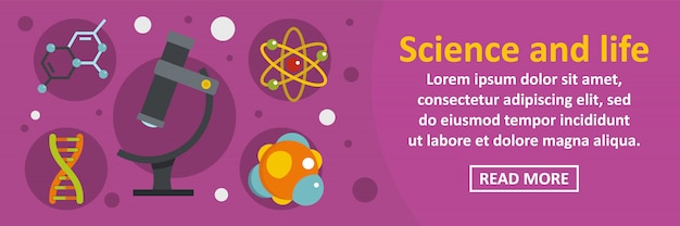 Concepto horizontal de plantilla de banner de ciencia y vida