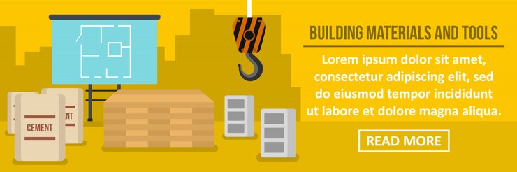 Vector concepto horizontal de plantilla de banner de materiales y herramientas de construcción