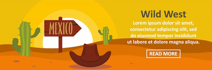 Vector concepto horizontal de la plantilla de banner del salvaje oeste