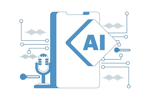 Concepto de IA con tecnología inteligente dispositivo móvil con asistente de voz e inteligencia artificial