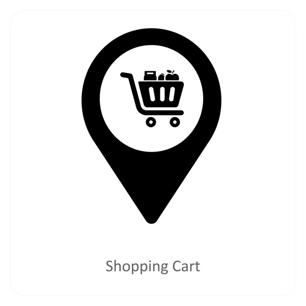 Concepto de icono de carrito de compras y ubicación