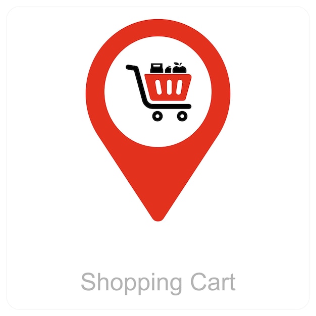 Concepto de icono de carrito de compras y ubicación