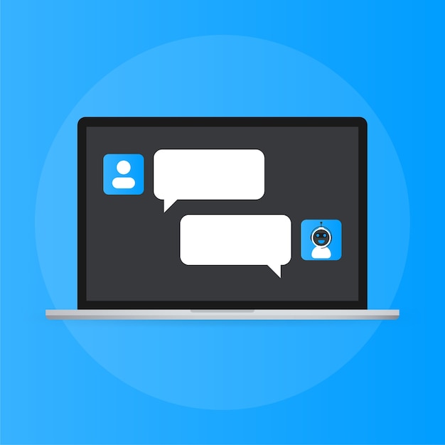 Concepto de icono de chatbot, bot de chat o chatterbot. Robot de asistencia virtual del sitio web o aplicaciones móviles