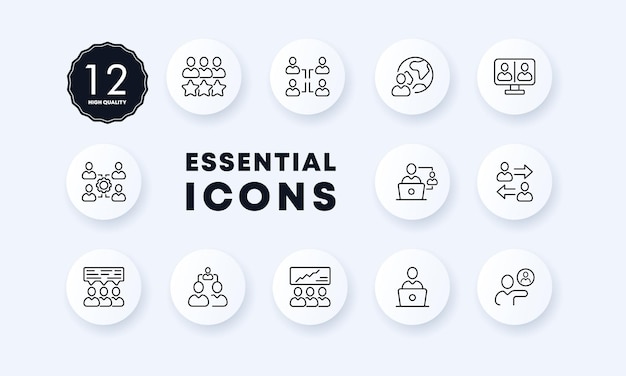 Concepto de icono de conjunto de trabajo en equipo Estilo de neomorfismo Icono de línea de vector para negocios y publicidad Concepto de negocio Estilo de neomorfismo Icono de línea de vector para negocios y publicidad