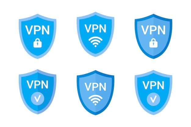 El concepto de icono del escudo VPN establece el signo del vector del elemento wifi vpn.