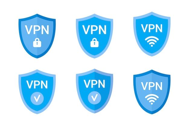 El concepto de icono del escudo VPN establece el signo del vector del elemento wifi vpn.