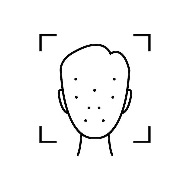 Concepto de icono mínimo de identificación de cara de línea delgada negra de fácil acceso al dispositivo y faceid para desbloquear teléfono estilo lineart plano trazo moderno logotipo mínimo diseño de arte gráfico aislado sobre fondo blanco