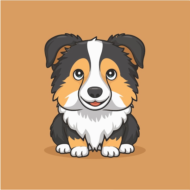 Concepto de icono de pastor australiano dibujado a mano por un lindo canino aislado Vector PremiumEstilo de dibujos animados plano