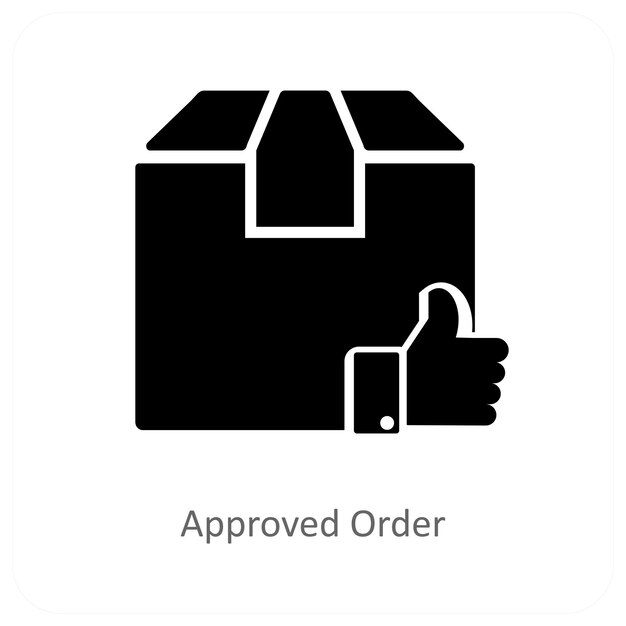 Concepto de icono de pedido y paquete aprobado