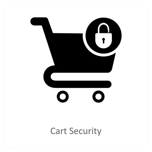 Concepto de icono de seguridad y carrito