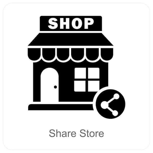 Concepto de icono de tienda y tienda compartida