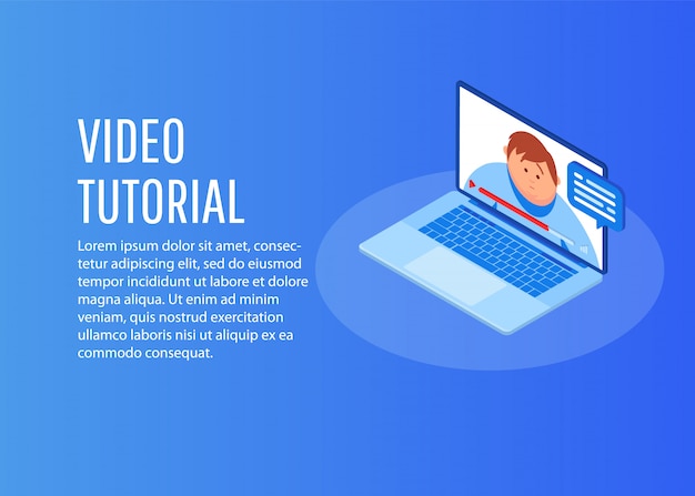 Concepto de icono de tutoriales de vídeo isométrico