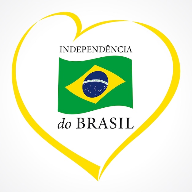 Concepto de icono vectorial del Día de la Independencia de Brasil, corazón creativo y bandera. Diseño gráfico de camiseta