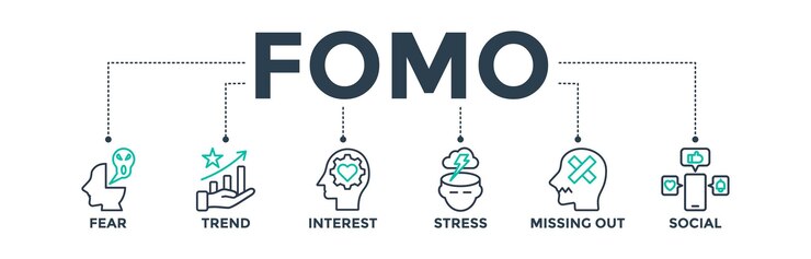 Vector concepto de icono web de banner fomo para la interacción en las redes sociales y la estrategia de marketing