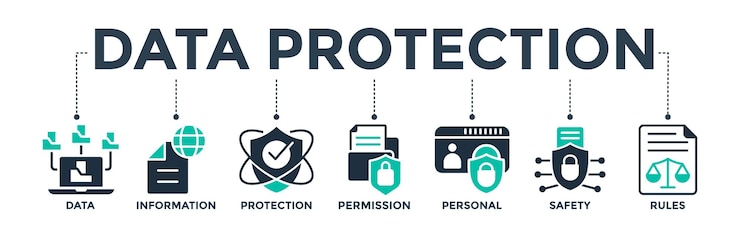 Vector concepto de icono web de banner de protección de datos con íconos para la gestión de datos