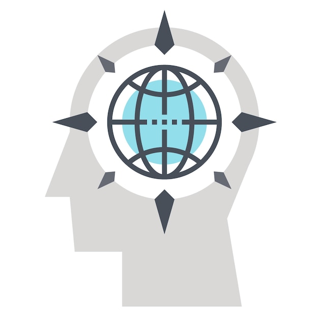 El concepto de icono de la web plana de pensamiento global