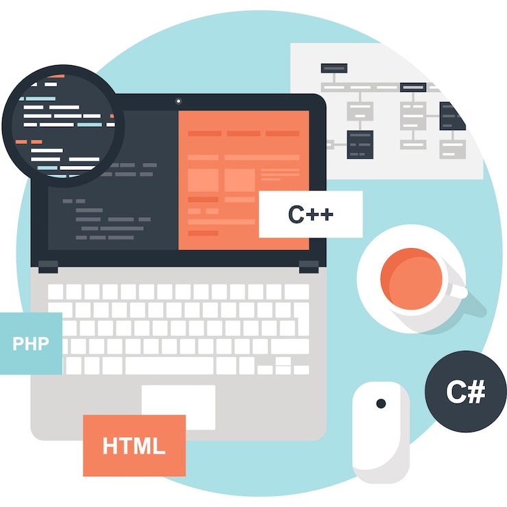 Vector concepto de icono web plano de codificación de programas