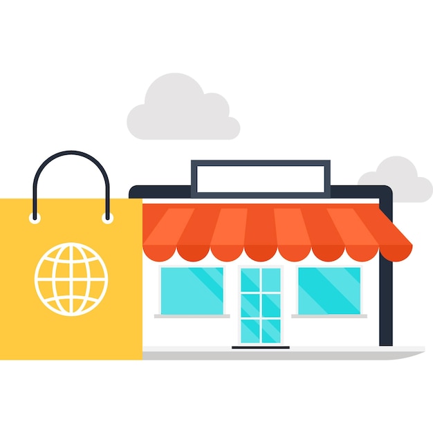 El concepto de icono web plano del mercado en línea