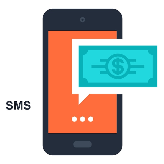 El concepto de icono web plano de las transacciones de SMS