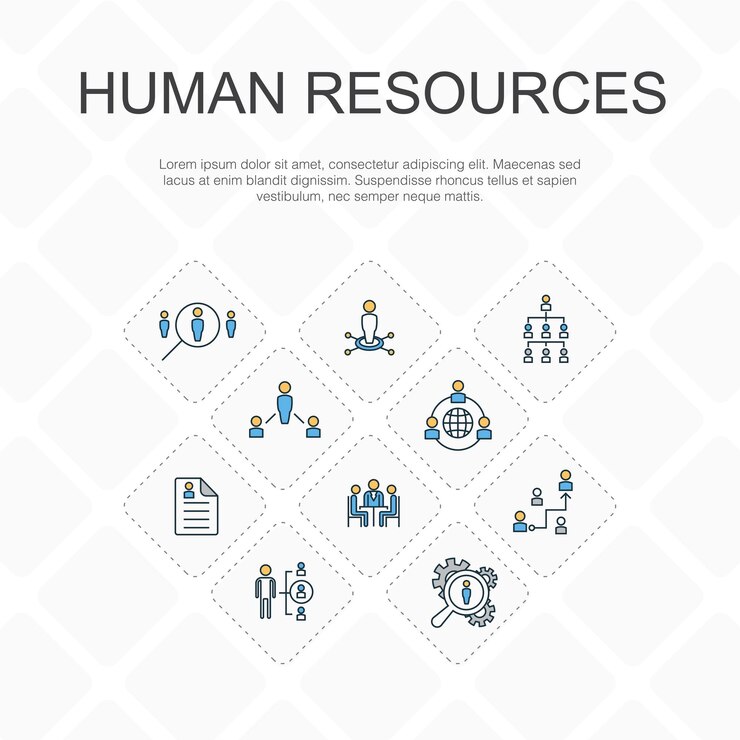 Concepto de iconos de línea de moda de recursos humanos Diseño de línea delgada con iconos de currículum de externalización de gerente de recursos humanos de entrevista de trabajo