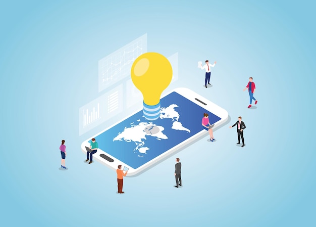 Concepto de idea global en smartphone con mapas del mundo