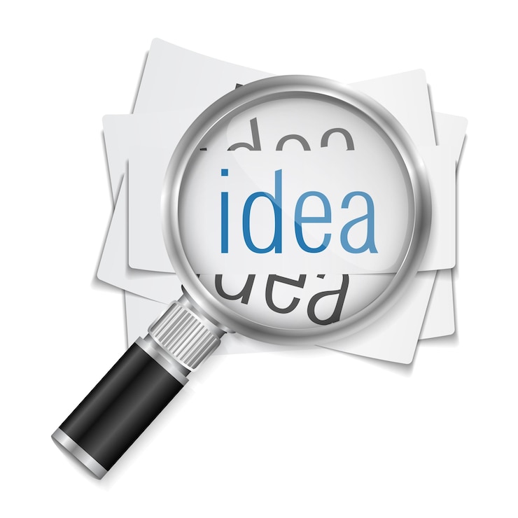 Vector concepto de idea lupa sobre papeles con palabra idea vector eps10 illustraton