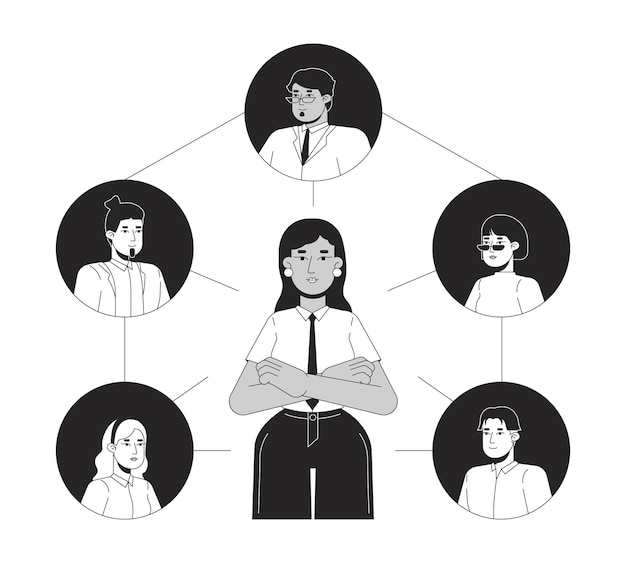 Concepto de ilustración 2D en blanco y negro para la comunicación de los compañeros de trabajo