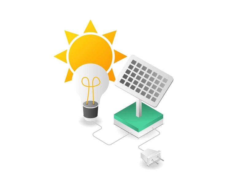 Vector concepto de ilustración 3d plano isométrico de paneles solares para electricidad doméstica