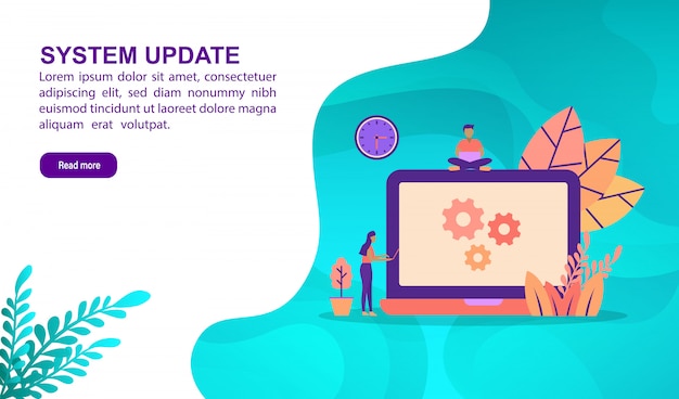 Vector concepto de ilustración de actualización de sistema con carácter. plantilla de página de aterrizaje