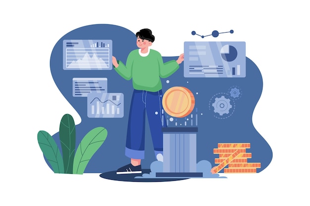 Concepto de ilustración de análisis de datos criptográficos sobre fondo blanco