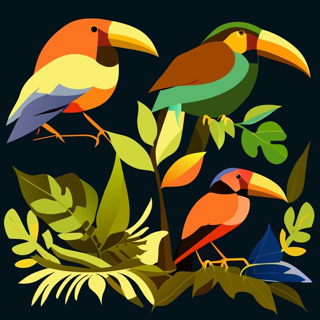 Vector concepto de ilustración de arte vectorial de aves amazónicas de estilo plano