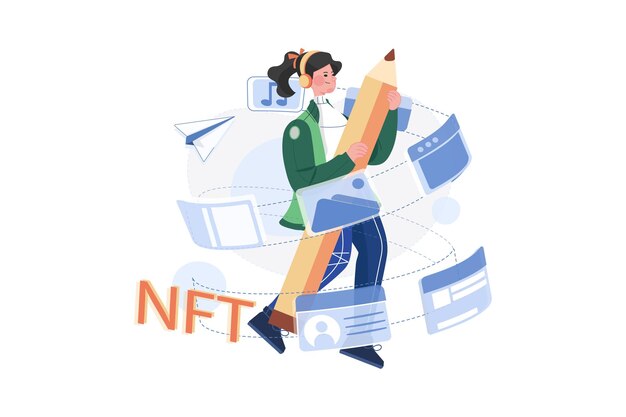 Concepto de ilustración de artista NFT Una ilustración plana aislada sobre fondo blanco