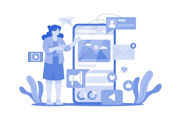 Concepto de ilustración de asistente de redes sociales sobre fondo blanco